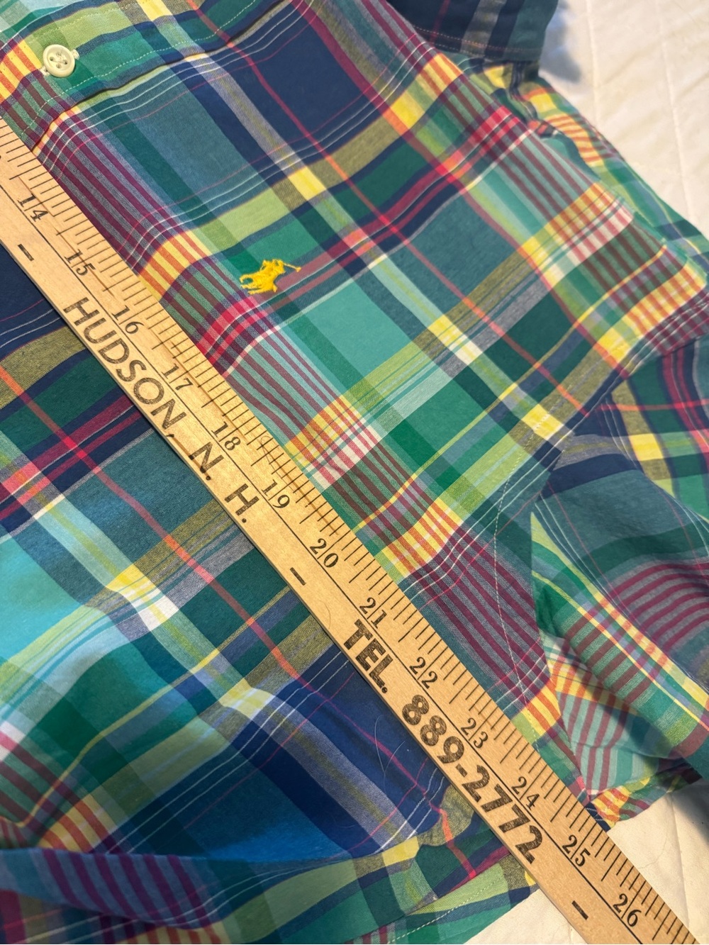 Ralph Lauren Blue, Green & Yellow Plaid Ruffle-Collar Button-Front Shirt - Picture 6 of 7
